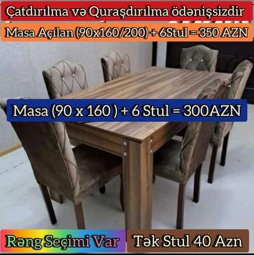 usaq kreslosu: Qonaq otağı üçün, Yeni, Açılmayan, Dördbucaq masa, 6 stul, Azərbaycan