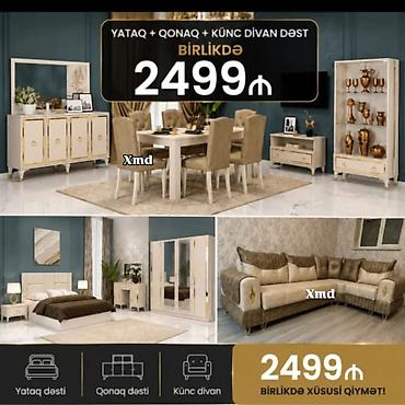 islenmis mebel satisi: Yataq + Qonaq + Künc Divan Dəsti – birlikdə Üslub və funksionallığı — 2