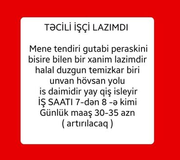 Aşpaz tələb olunur, Qutabçı, İstənilən yaş, 1-2 illik təcrübə