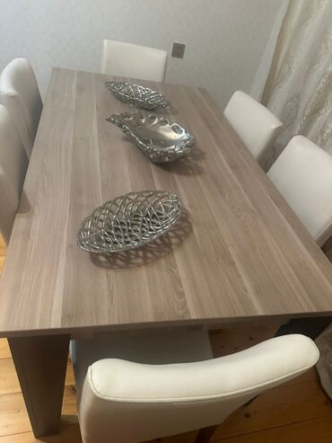 кухонные стулья: Qonaq otağı üçün, İşlənmiş, Açılmayan, Dördbucaq masa, 6 stul