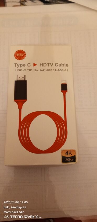 Audio və video kabellər: Bu, bir Type-C HDTV Cable (USB-C HDMI kabeli) qutusudur. Bu kabel