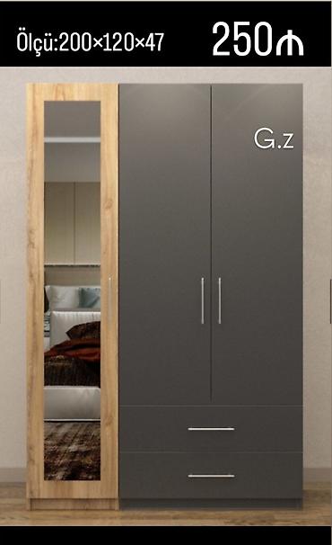 qardirob: Geyim şkafı – ölçü: 200×120×47 sm - Üç qapılı dizayn: iki boz rəngli — 1
