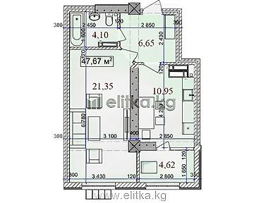 Продажа квартир: 1 комната, 48 м², 12 мкр Элитка, 10 этаж, ПСО (под самоотделку) — 2
