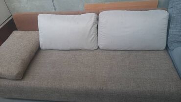 двухъярусная кровать для взрослых с диваном: Прямой диван, цвет - Коричневый, Б/у