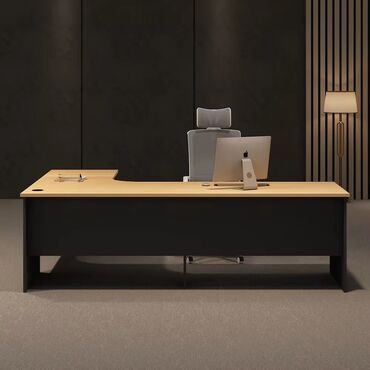 стол компьютерный складной трансформер: Müasir dizaynlı L‑formalı ofis masası - İki rəngli kombinasiya: açıq