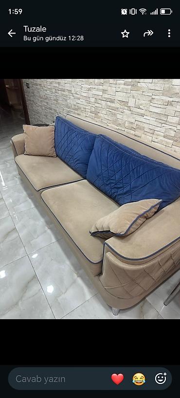 Bej rəngli, 3 nəfərlik yumşaq divan. - Material: məxməri toxumalı lalafo.az -da Bej rəngli, 3 nəfərlik yumşaq divan. - Material: məxməri toxumalı