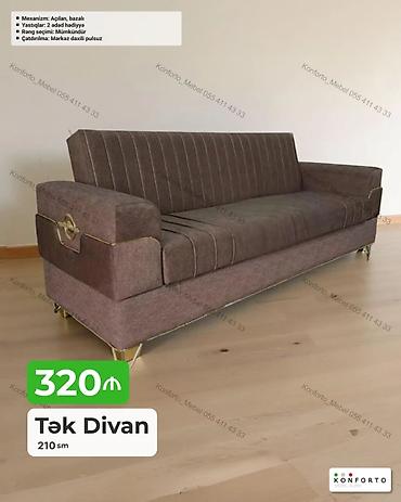 Divanlar: Tək divan – 210 sm Xüsusiyyətlər: - Mexanizm: açılan, bazalı (yataq — 1