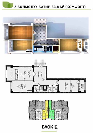 мичуренский квартал: 2 комнаты, 84 м², Элитка, 4 этаж, ПСО (под самоотделку)