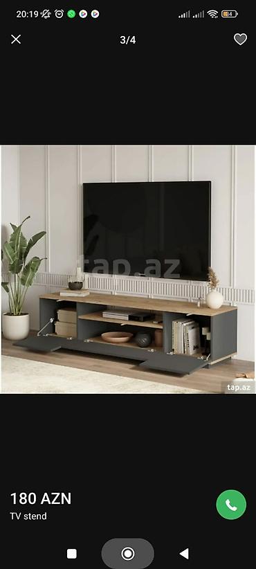 ofis masa: TV stend – modern minimal dizayn .- Rənglər: ağ/taxta teksturası və — 3