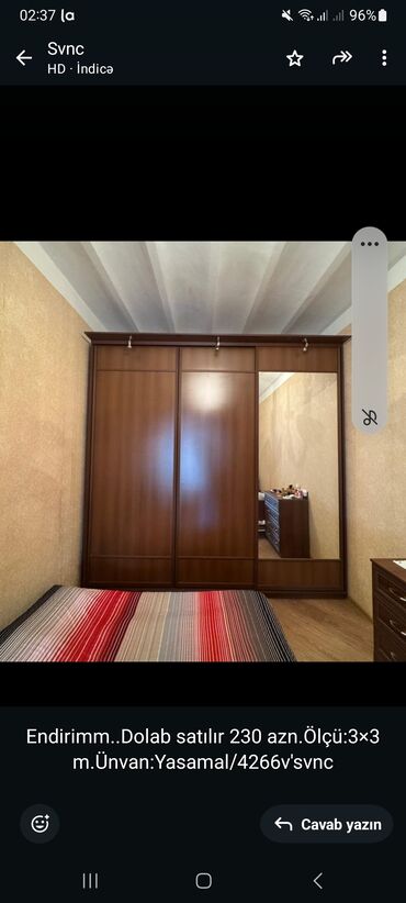Otaq bitkiləri: Endirimm. Dolab satılır 230 azn.Ölçü:3×3 m.Ünvan:Yasamal/4266v'svnc