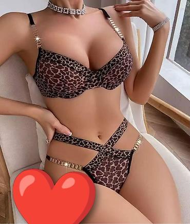 Костюмы: Leopar naxışlı qadın iç geyim dəstləri - Dəst tərkibi: büstqalter + — 1