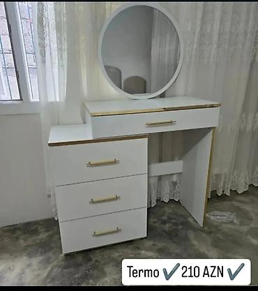 Ağ rəngdə kosmetik stol/termomasası. Dairəvi güzgü ilə komplektdir lalafo.az -da Ağ rəngdə kosmetik stol/termomasası. Dairəvi güzgü ilə komplektdir