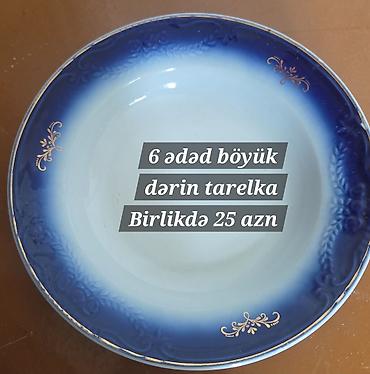süfrə satışı: Boşqablar, 6 ədədli dəst, rəng - Göy, Farfor, SSRİ — 1
