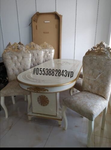 Masa və oturacaq dəstləri: Qonaq otağı üçün, Yeni, Açılmayan, Oval masa, 6 stul