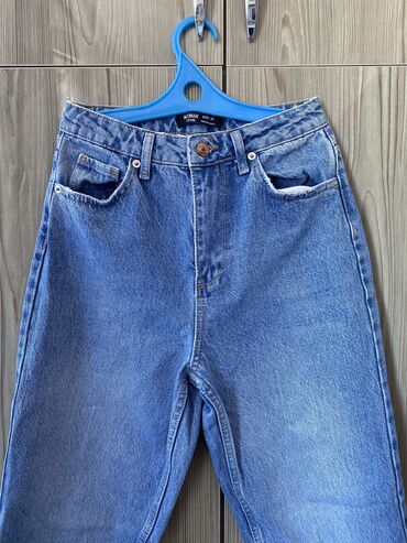 джинсы клетчатые: Мом, Турция, Высокая талия