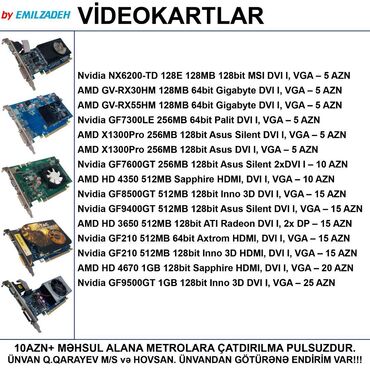 Videokartlar: Videokart GeForce 210, < 4 GB, İşlənmiş
