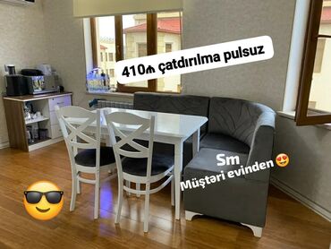Ev üçün digər mebel: Künc divan və masa desti