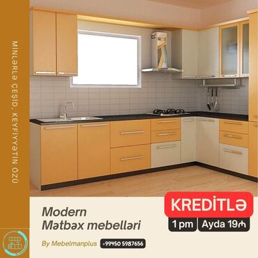 Sifarişlə mətbəx mebeli: Sifarişlə mətbəx dəsti, Özü çəkən petlələr, Parlaq laminat, Kredit var, Pulsuz çatdırılma — 8