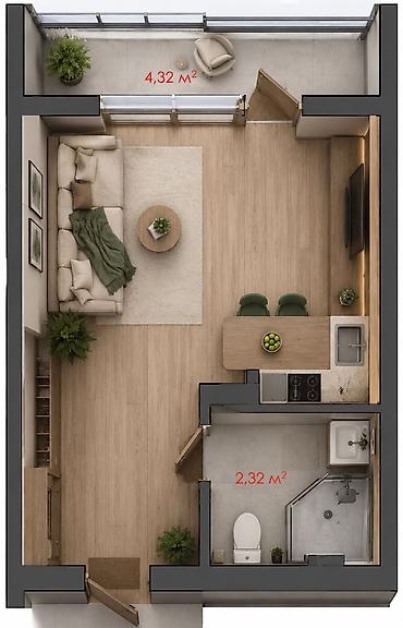 Продажа квартир: Студия, 16 м², Элитка, 3 этаж, ПСО (под самоотделку) — 23