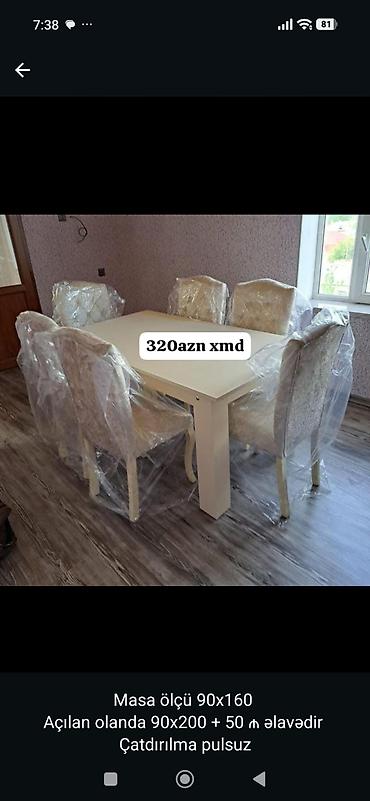 Açılan yemək masası və 6 stul dəsti - Masa ölçüsü: 90×160 sm - Açılan