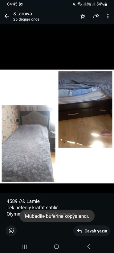 Kimya: 4589 //& Lamie Tek neferliy krafat satilir Qiymet 150 azn Ela
