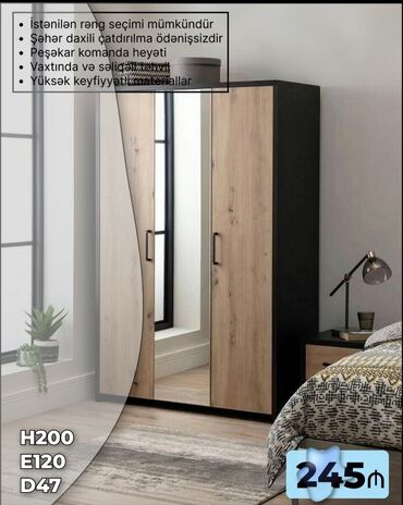 3 reqemi: Yeni, Açılan, 3 qapılı Düz dolab, Qarderob, paltar dolabı, Azərbaycan