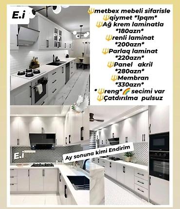 Mebel: Sifarişlə mətbəx mebeli - Qiymət: 1 p/m - Ağ/krem laminat: 180 AZN - — 1