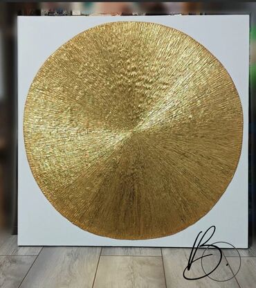 перчатки для рисования: Интерьерная картина "Золотой круг" Ручная работа Размер 75×75см