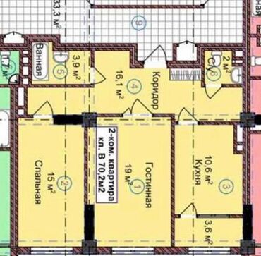 1 комнатная квартира бишкек продажа: 2 бөлмө, 70 кв. м, Элитка, 9 кабат, ПСО (өзү оңдоп түзөтүп бүтүү үчүн)