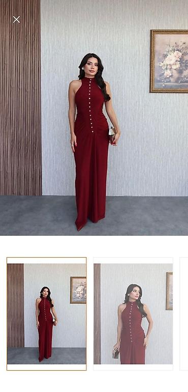 ziyafet paltarı: Bordo rəngli uzun ziyafət/libas - Model: Yaxası bağlı, qoltuqsuz — 4