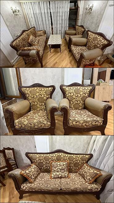 Divan və kreslo dəstləri: İşlənmiş, Divan, 2 kreslo, Bazasız, Açılmayan — 1