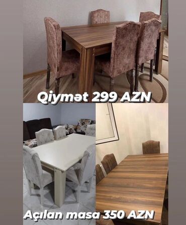 Masa və oturacaq dəstləri: Qonaq otağı üçün, Yeni, Açılmayan, Dördbucaq masa, 6 stul