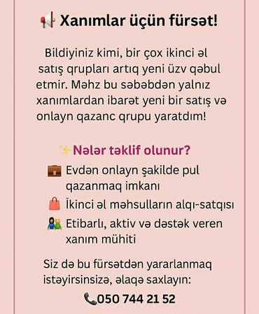 Başqa xidmətlər: Çalışqan xanımlardan ibarət yep yeni qrup başdan başlayağın istəyənlər