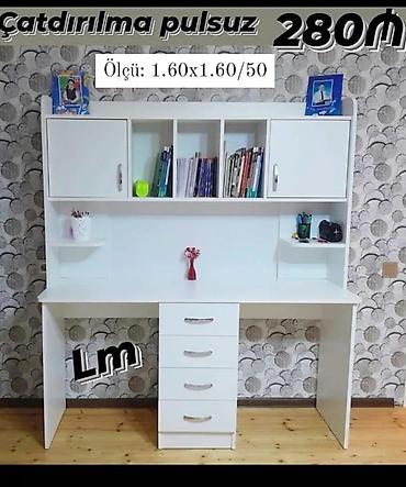 Ağ rəngli funksional iş/oxu masası və üst rəfli modul. Xüsusiyyətlər