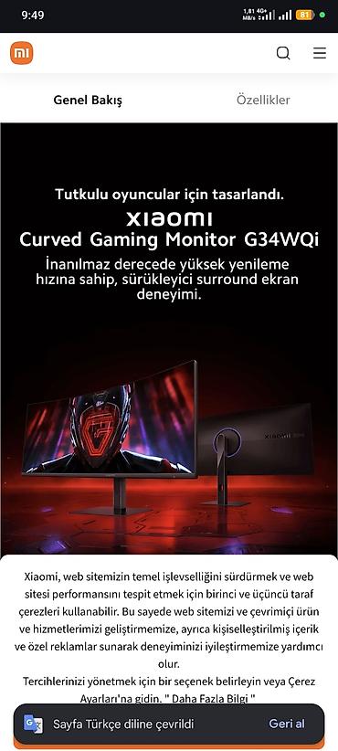 ipad 4 qiymeti: Xiaomi curved 180 Hz 34 inch Xiaomi Curved G34WQi-Caming Monitor — 1