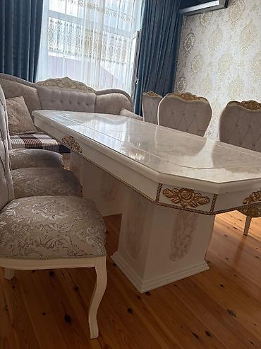 şamlar: Klassik üslubda qonaq otağı dəsti - Yemək masası: mərmər fakturalı — 1