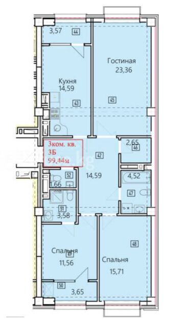 Продажа квартир: 3 комнаты, 99 м², 14 этаж, ПСО (под самоотделку)