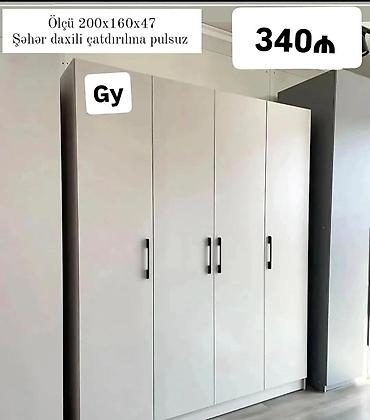 4 qapılı paltar şkafı. Ölçüsü: 200x160x47 sm Rəngi: gü (boz) Sadə