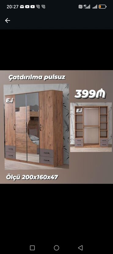 Dolablar: Yeni, 4 qapılı Düz dolab, Dolab-asılqan — 7