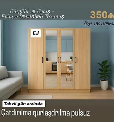 paltar asma: Güzgülü və geniş paltar şkafı - Material: açıq ağac rəngli korpus, ön — 1