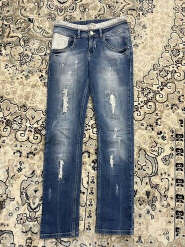 джинсы темно синие плотная джинса: Прямые, Средняя талия