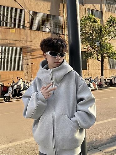 зимние вещи: Oversize Zip Hoodie 🩶 оверсайз-зипка из плотного хлопка с объёмным — 1