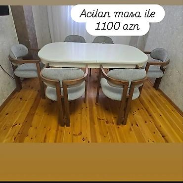 kompyuter stollari: 1.Açılan masa dəsti – 1100 AZN - Yemək otağı üçün zərif dizaynlı masa — 1