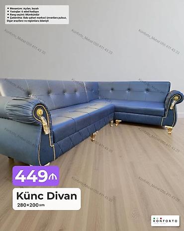 Ev və bağ: Künc Divan – 280×200 sm Şık klassik dizaynlı, qızılı dekorlu ayaqlar — 1