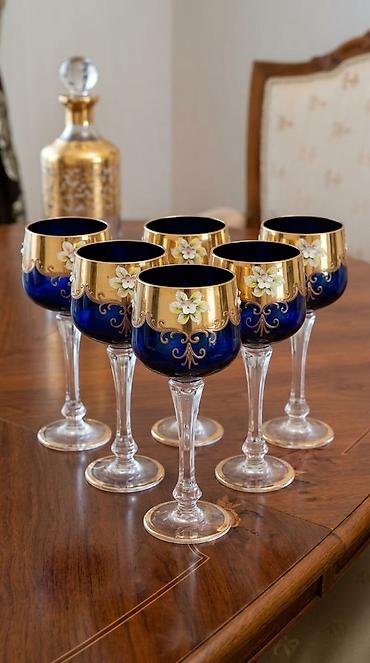 şirniyat qabları: Qədəhlər, rəng - Göy, Şüşə, 6 ədədli dəst, 250 ml, Çexiya — 1