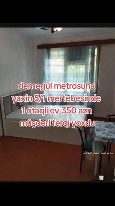 xacmaz kiraye: Dernegûl metrosuna yaxin 5/1 mertebesinde 1 otaqli ev 350 azn mûşderi