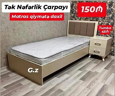 mebel dekor: Tək nəfərlik çarpayı – modern dizaynlı başlıq və neytral bej tonlarda — 1