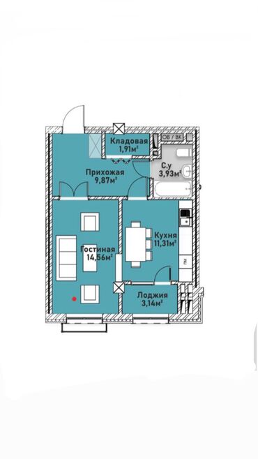 арендага квартира бишкек: 1 бөлмө, 45 кв. м, Элитка, 12 кабат, ПСО (өзү оңдоп түзөтүп бүтүү үчүн)