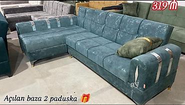 mavi divan: Künc divan dəsti – açılan baza, 2 ədəd paduşka ilə - Model: L‑şəkilli — 3