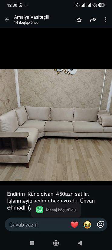 Endirim Künc divan 450azn satılır. İşlənməyib,açılmır baza yoxdu